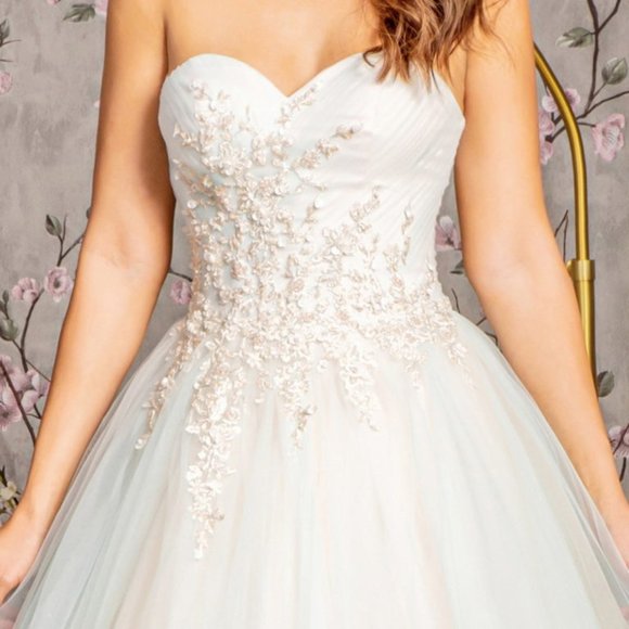 NEW LONG FORMAL SLEEVELESS STRAPLESS MESH BALL GOWN WITH LACE UP BACK GL3244 - Picture 4 of 12